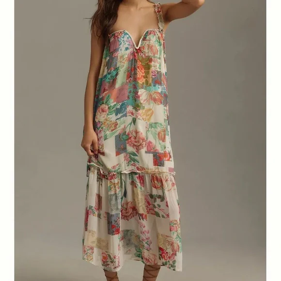NWT Anthropologie Chiffon Shift Midi Dress - Picture 1 of 6